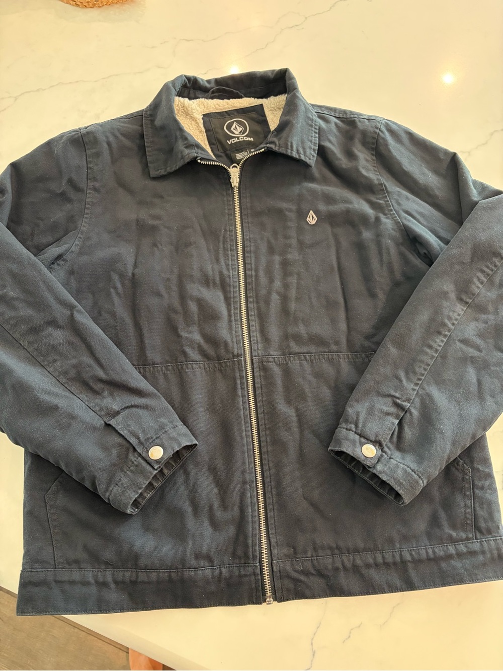 Volcom Men's Black Zip-Up Shirt Jacket with Sherpa Collar